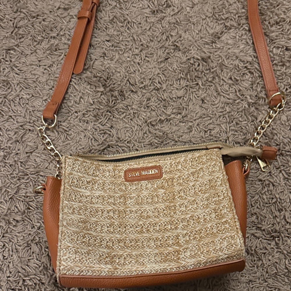 Steve Madden Woven Tan and Brown Crossbody Bag